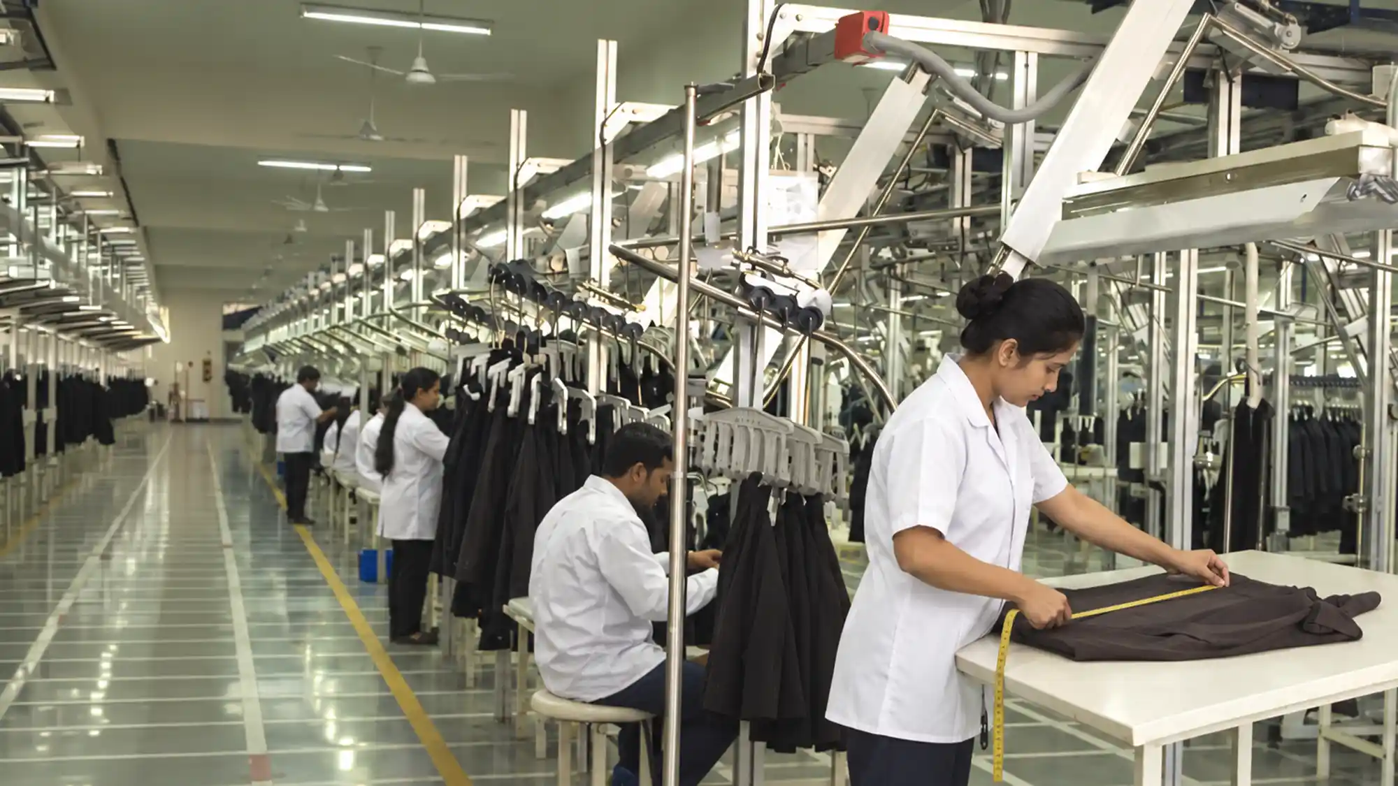 Garment factory production line in India being assessed during a factory audit